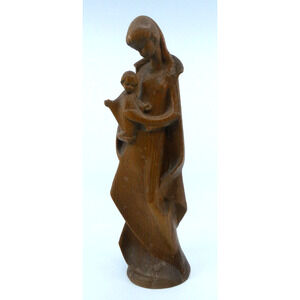 VTG Mary and Child Hand Carved Wooden Religious Statue Madonna & Jesus 10"
